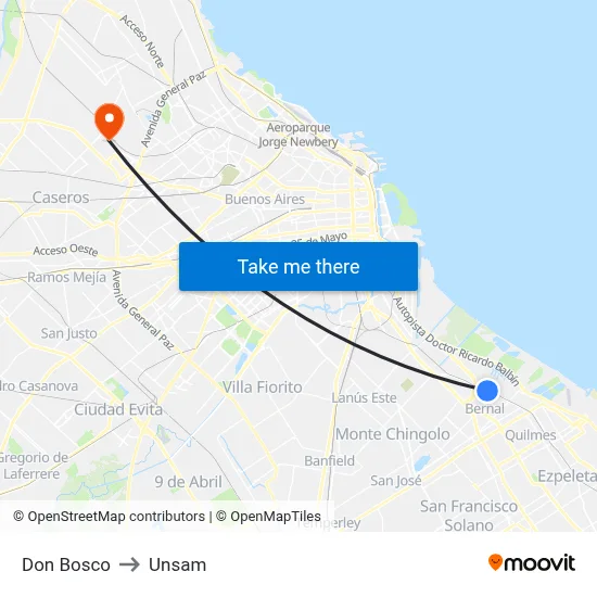 Don Bosco to Unsam map
