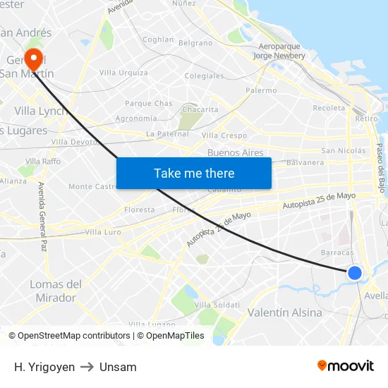 H. Yrigoyen to Unsam map