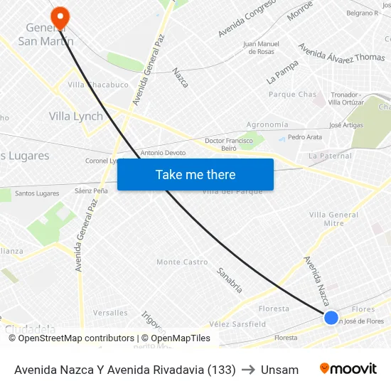 Avenida Nazca Y Avenida Rivadavia (133) to Unsam map