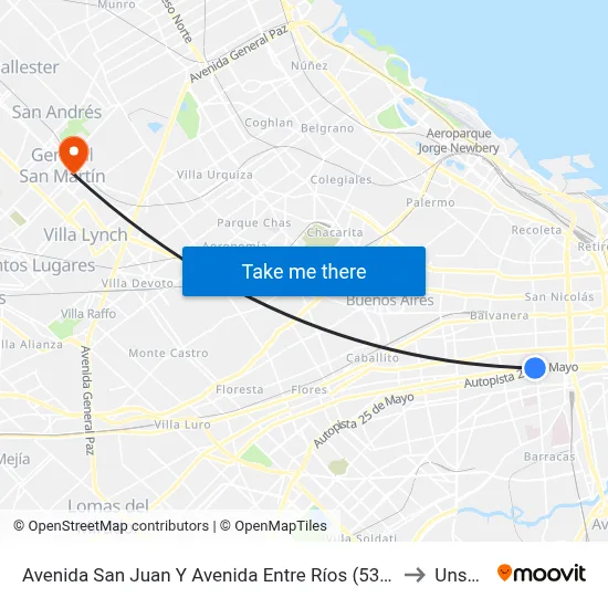 Avenida San Juan Y Avenida Entre Ríos (53 - 126) to Unsam map