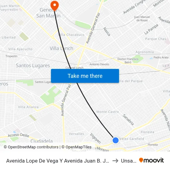Avenida Lope De Vega Y Avenida Juan B. Justo to Unsam map