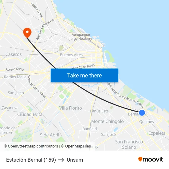 Estación Bernal (159) to Unsam map