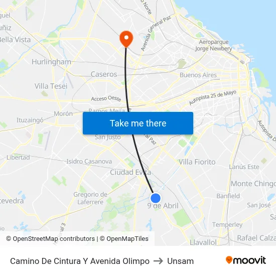 Camino De Cintura Y Avenida Olimpo to Unsam map