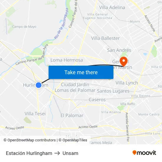 Estación Hurlingham to Unsam map