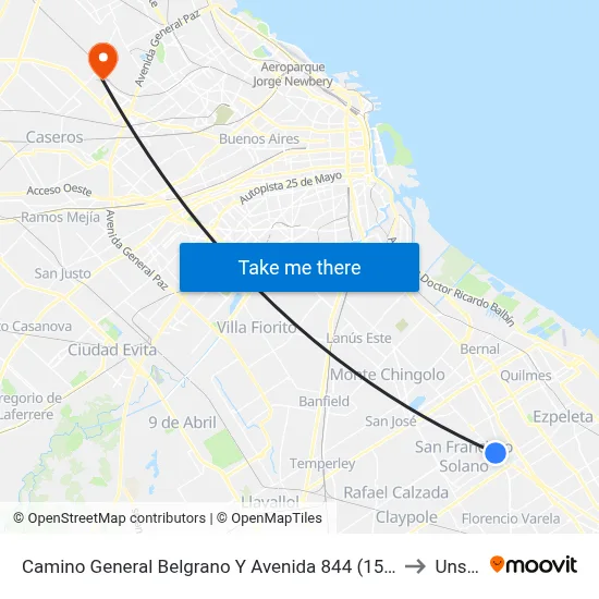 Camino General Belgrano Y Avenida 844 (159 - 178 - 338) to Unsam map