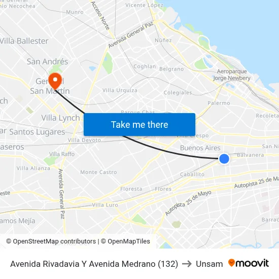 Avenida Rivadavia Y Avenida Medrano (132) to Unsam map