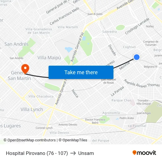 Hospital Pirovano (76 - 107) to Unsam map