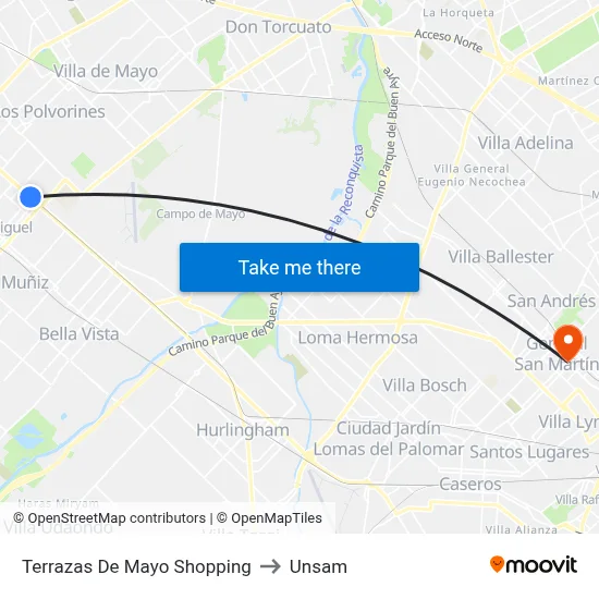 Terrazas De Mayo Shopping to Unsam map