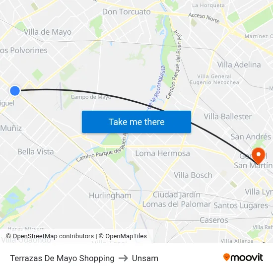 Terrazas De Mayo Shopping to Unsam map