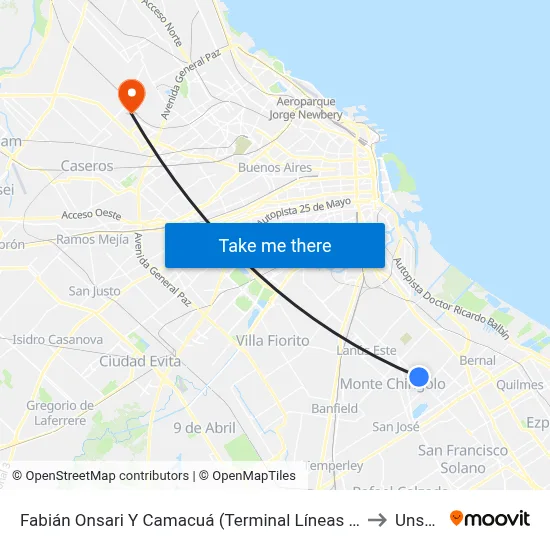 Fabián Onsari Y Camacuá (Terminal Líneas 10 - 17) to Unsam map