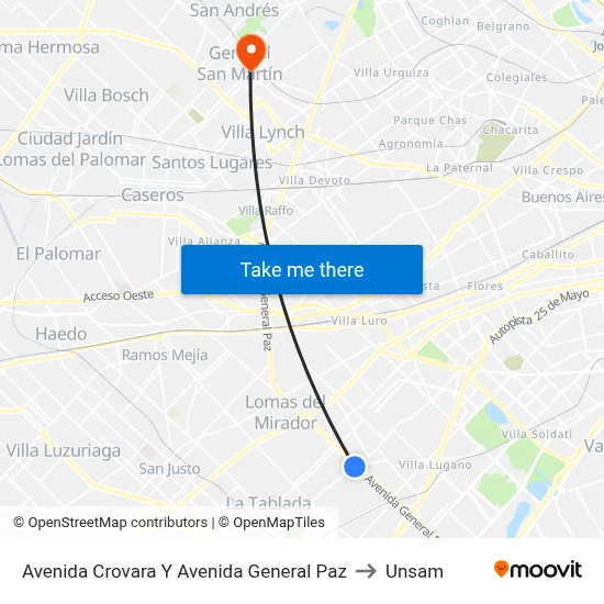 Avenida Crovara Y Avenida General Paz to Unsam map