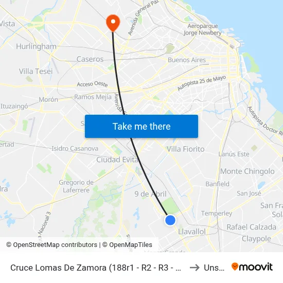 Cruce Lomas De Zamora (188r1 - R2 - R3 - 421 - 501) to Unsam map