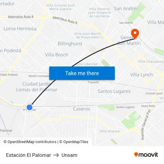 Estación El Palomar to Unsam map
