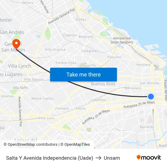 Salta Y Avenida Independencia (Uade) to Unsam map