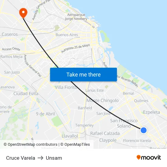 Cruce Varela to Unsam map