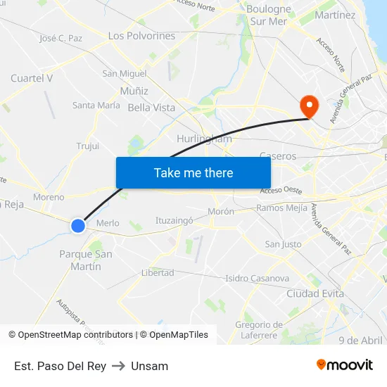 Est. Paso Del Rey to Unsam map