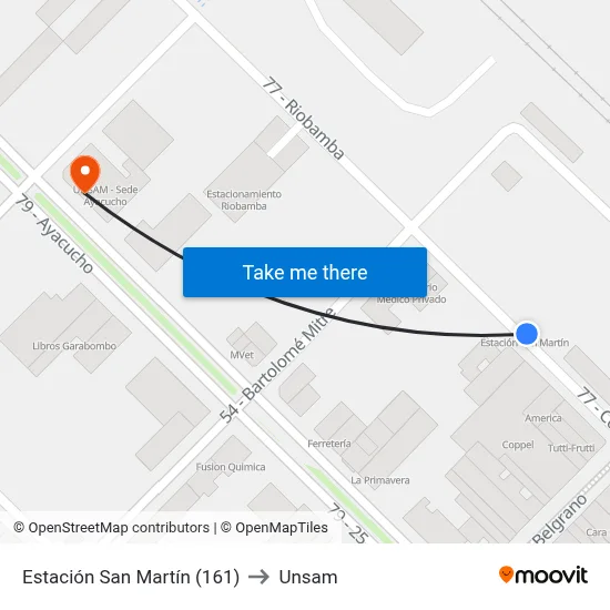 Estación San Martín (161) to Unsam map