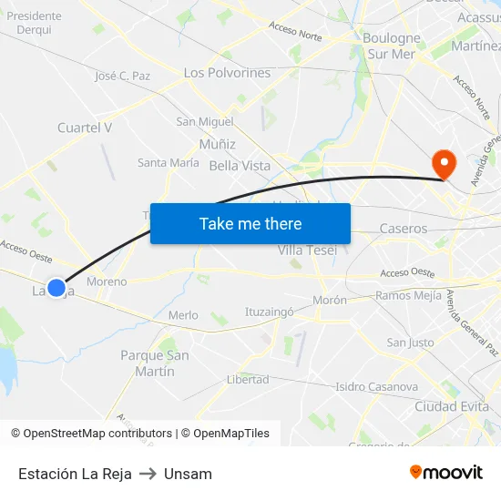 Estación La Reja to Unsam map