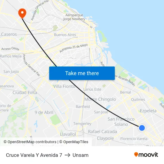 Cruce Varela Y Avenida 7 to Unsam map