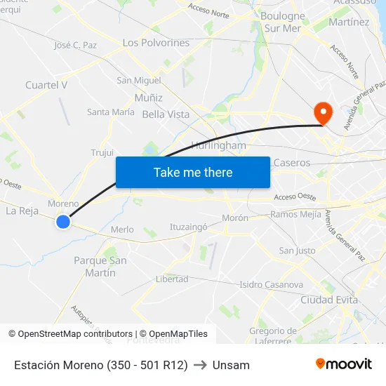 Estación Moreno (350 - 501 R12) to Unsam map