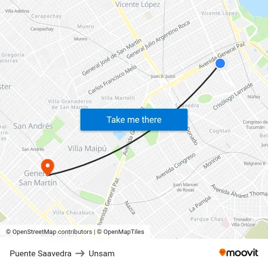 Puente Saavedra to Unsam map