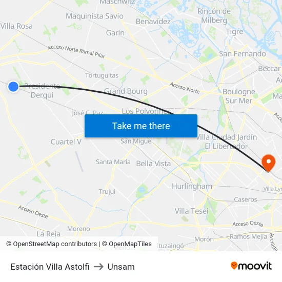 Estación Villa Astolfi to Unsam map