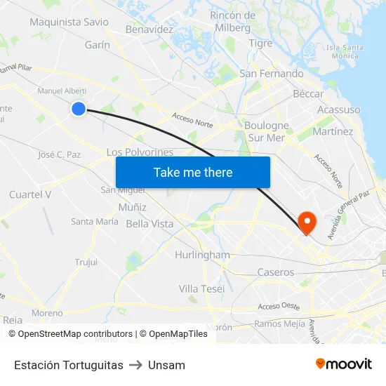 Estación Tortuguitas to Unsam map