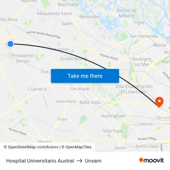 Hospital Universitario Austral to Unsam map
