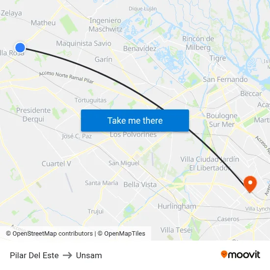 Pilar Del Este to Unsam map