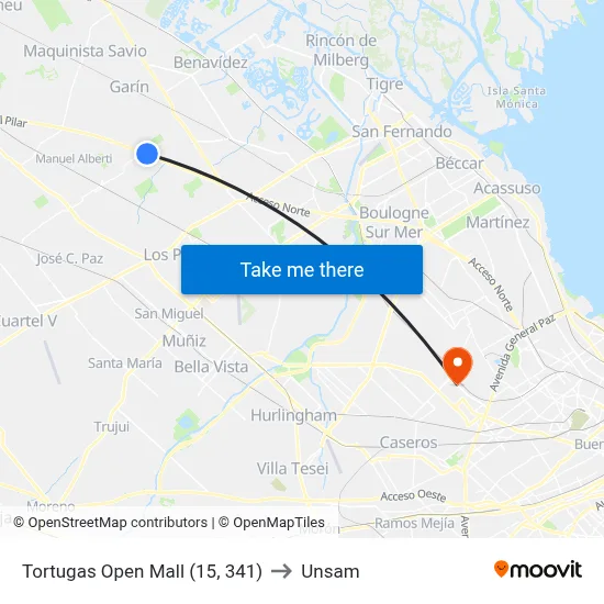Tortugas Open Mall (15, 341) to Unsam map