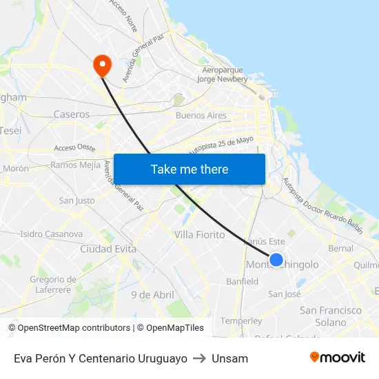 Eva Perón Y Centenario Uruguayo to Unsam map