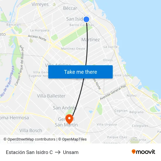 Estación San Isidro C to Unsam map