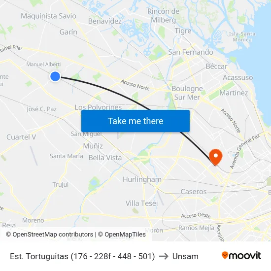 Est. Tortuguitas (176 - 228f - 448 - 501) to Unsam map