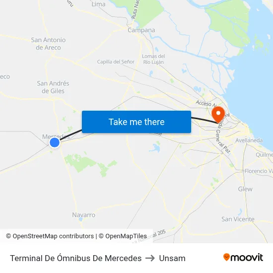 Terminal De Ómnibus De Mercedes to Unsam map