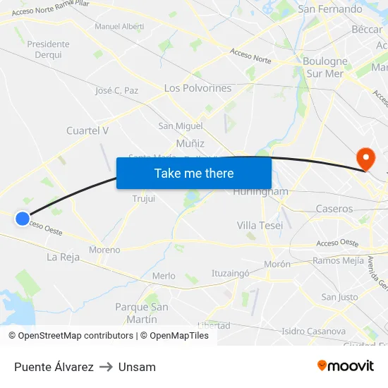 Puente Álvarez to Unsam map