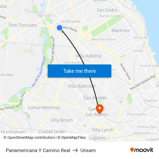 Panamericana Y Camino Real to Unsam map