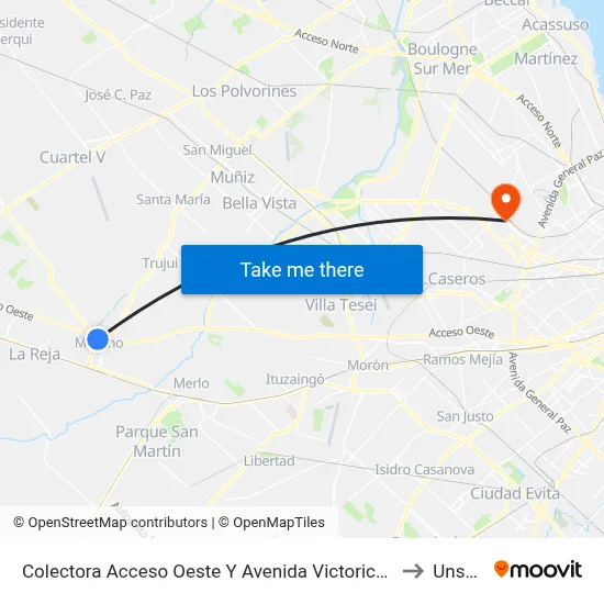 Colectora Acceso Oeste Y Avenida Victorica - Nine to Unsam map