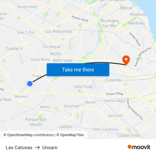 Las Catonas to Unsam map