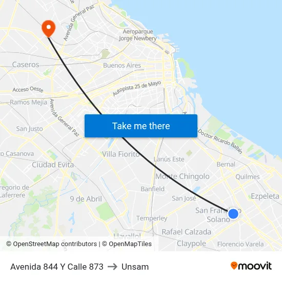 Avenida 844 Y Calle 873 to Unsam map