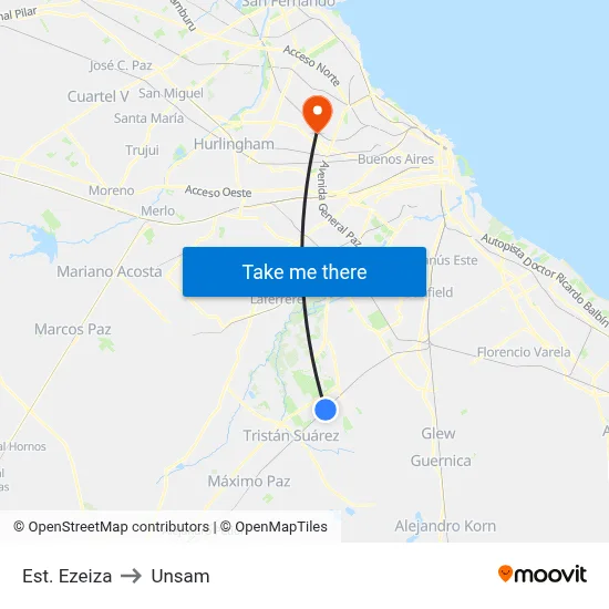 Est. Ezeiza to Unsam map