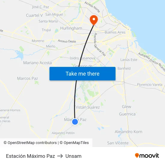 Estación Máximo Paz to Unsam map