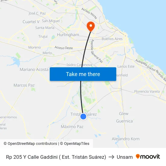 Rp 205 Y Calle Gaddini ( Est. Tristán Suárez) to Unsam map