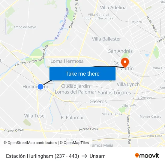 Estación Hurlingham (237 - 443) to Unsam map