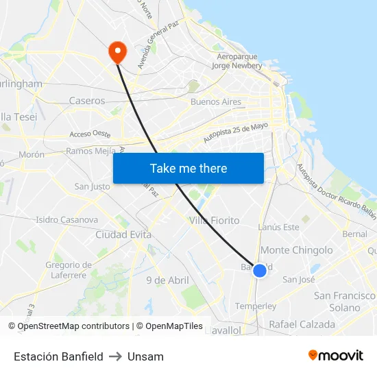 Estación Banfield to Unsam map