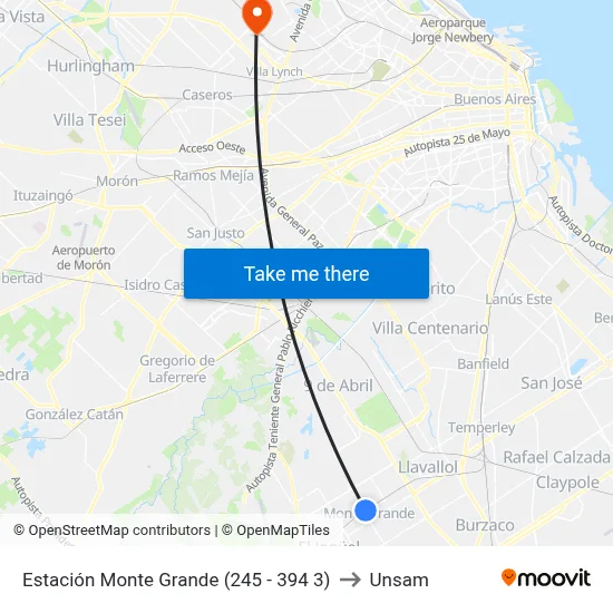 Estación Monte Grande (245 - 394 3) to Unsam map