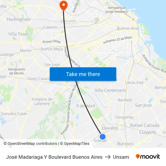 José Madariaga Y Boulevard Buenos Aires to Unsam map