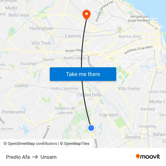 Predio Afa to Unsam map
