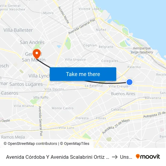 Avenida Córdoba Y Avenida Scalabrini Ortiz (151 - 168) to Unsam map