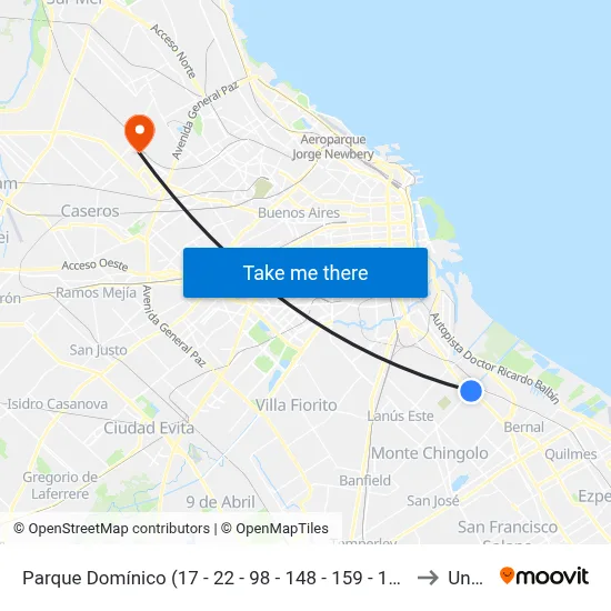 Parque Domínico (17 - 22 - 98 - 148 - 159 - 178 - 197 - 247 - 293) to Unsam map