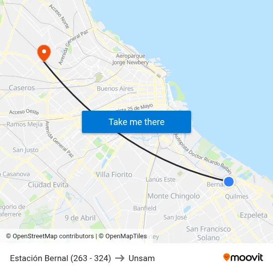 Estación Bernal (263 - 324) to Unsam map